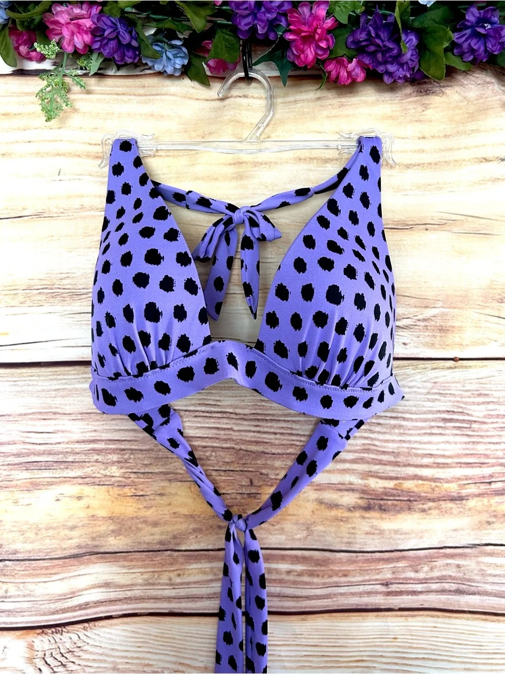 Victoria’s Secret Purple Black Polka Dot Padded Swim Bikini Top M